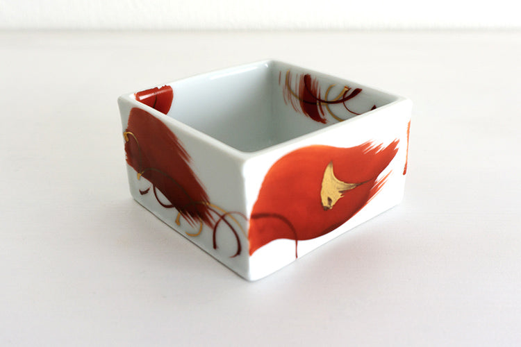 Red-brushed Masu-shaped bowl (small)
