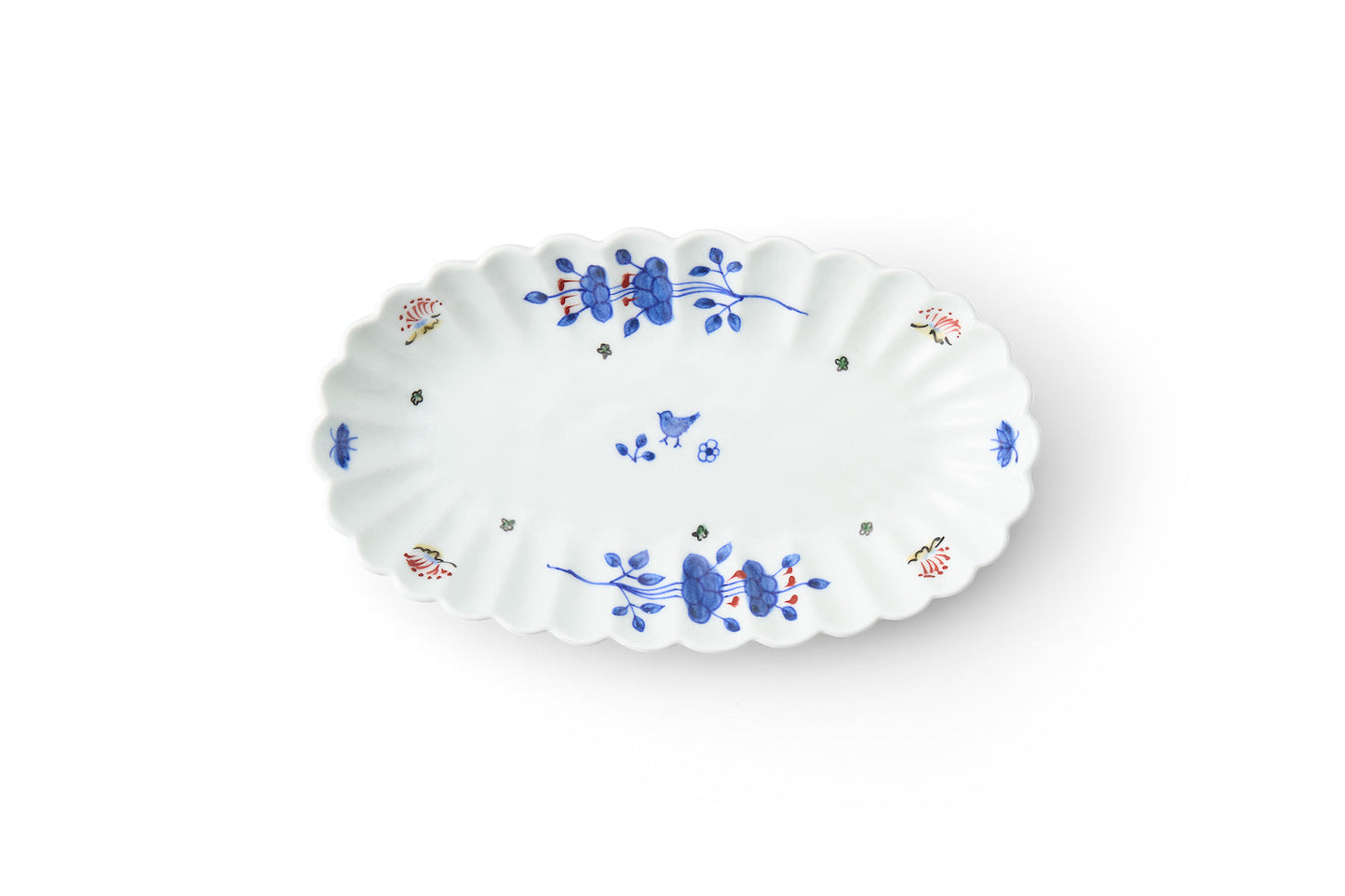 Kinka Karakusa Oval Chrysanthemum Carved Plate 24.5x14cm