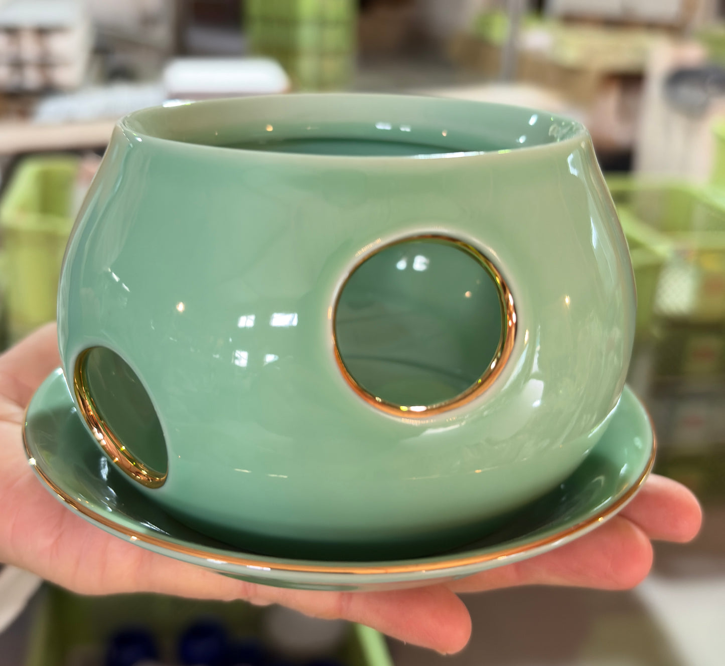 茶香炉(お茶の色x金)　カソレット　H8.9cm