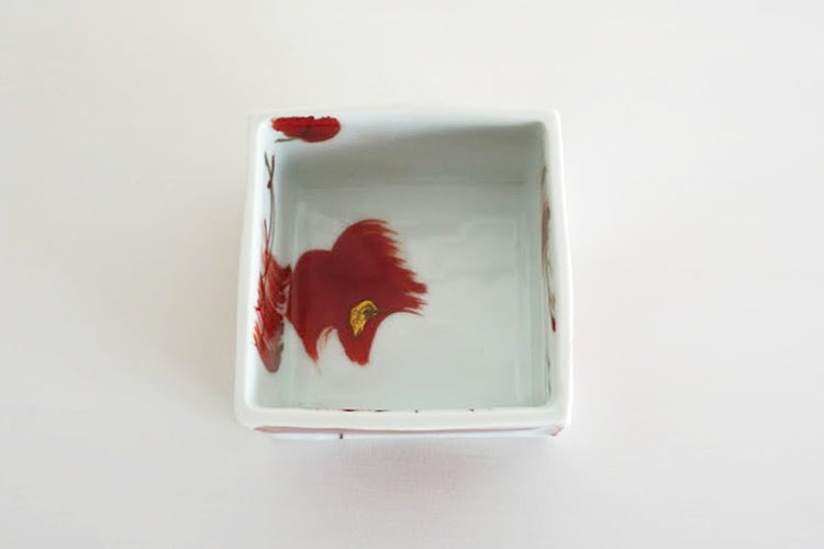 Red-brushed  Masu-shaped bowl (small)