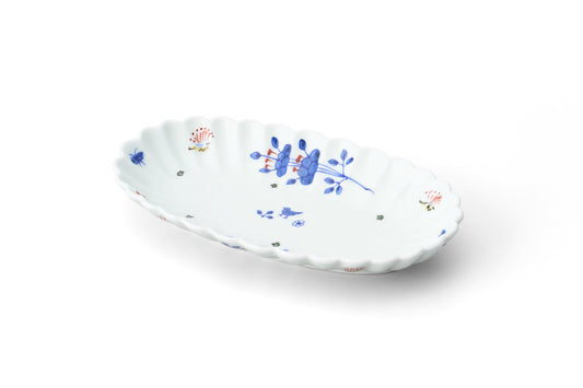 Kinka Karakusa Oval Chrysanthemum Carved Plate 24.5x14cm